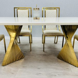 Ravello 180cm Cream & Gold Marble Dining Table