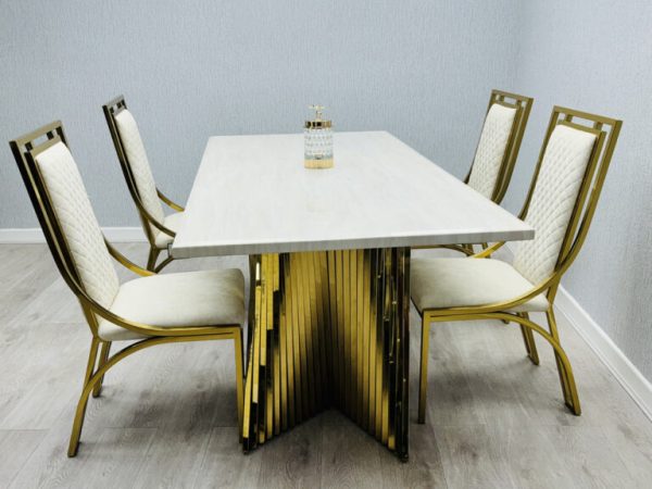 Ravello 180cm Cream & Gold Marble Dining Table - Image 5