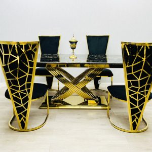 Elina Black and Gold Marble Dining Table 180