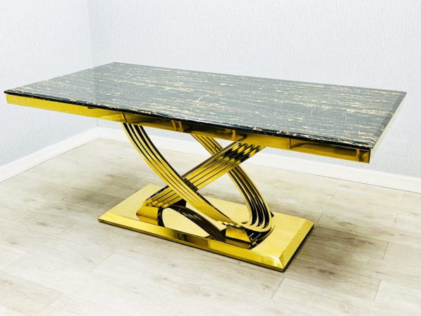 Elina Black and Gold Marble Dining Table 180 - Image 3