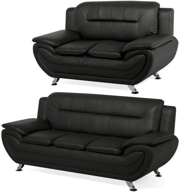 SHIRAZ 3+2 LEATHER SOFA SET – BLACK