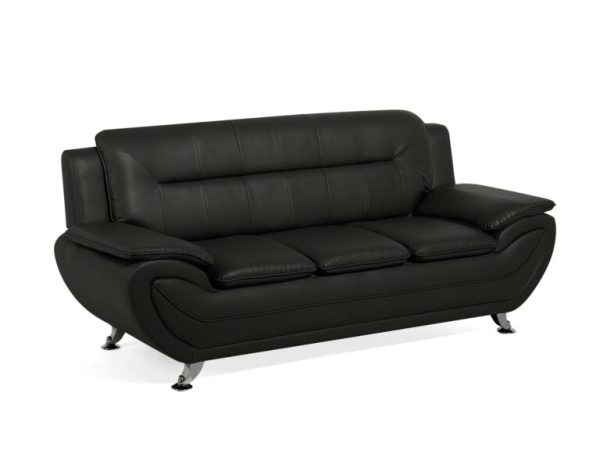SHIRAZ 3+2 LEATHER SOFA SET – BLACK - Image 2