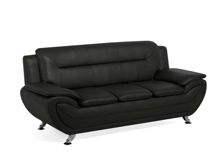SHIRAZ 3 LEATHER SOFA SET – BLACK - Image 2