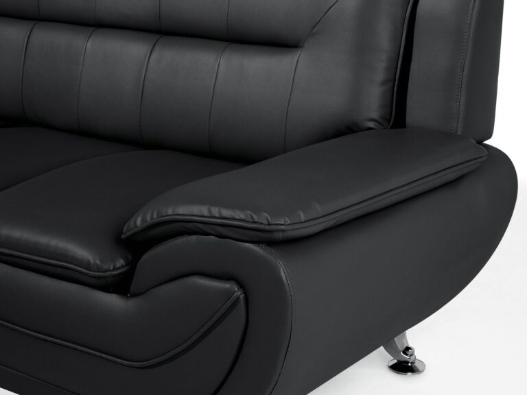 SHIRAZ 3 LEATHER SOFA SET – BLACK - Image 6